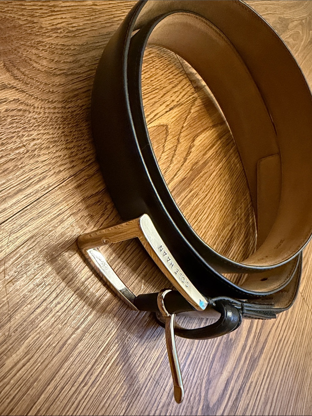 Cole Haan Black Leather Belt with Silver Buckle